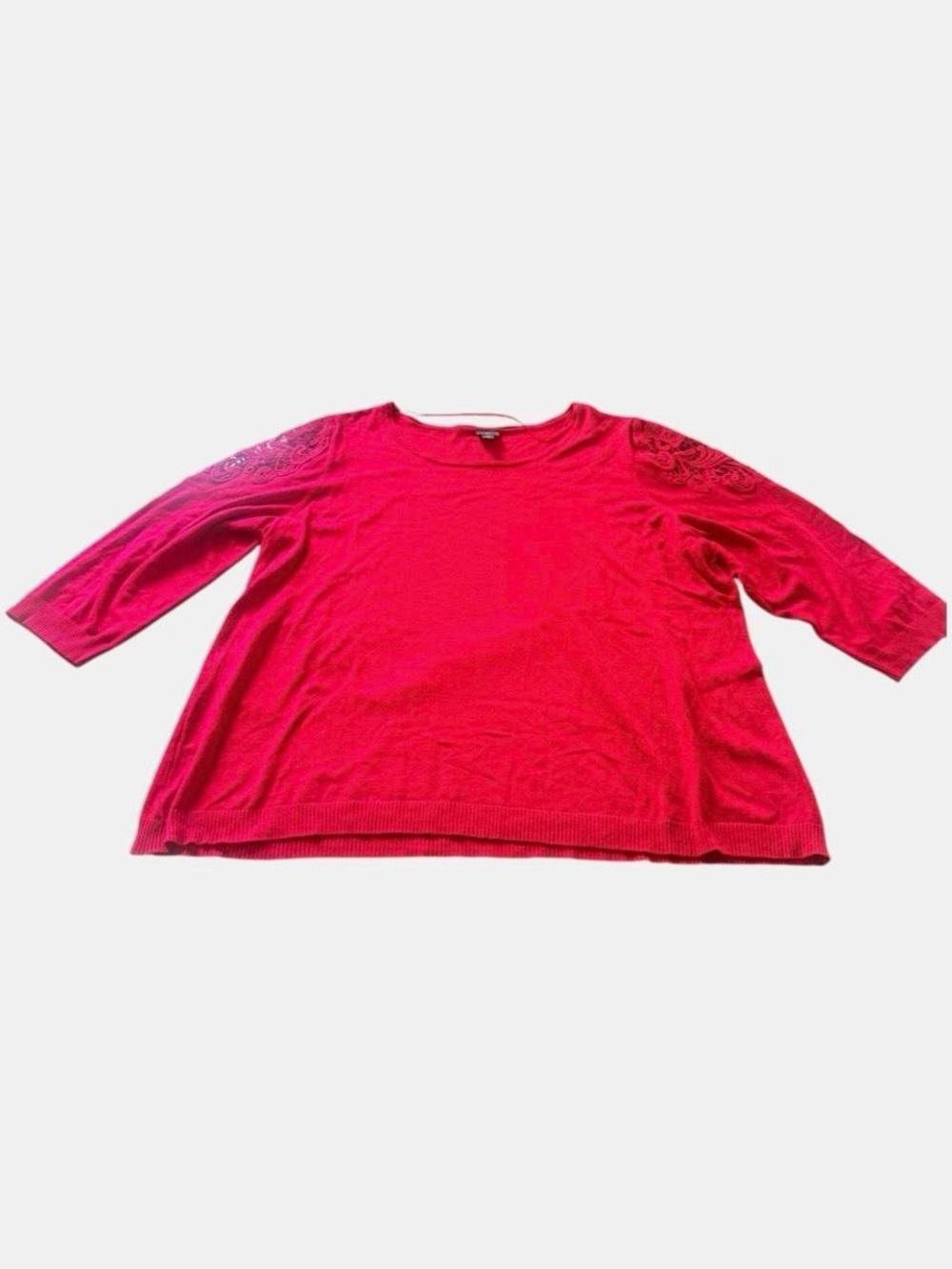 Red Crochet Lace Knit Top Worthington